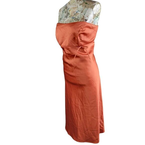 Formal Melon Orange Strapless Empire Waist Mid Length Cocktail Evening Dress - Picture 6 of 9